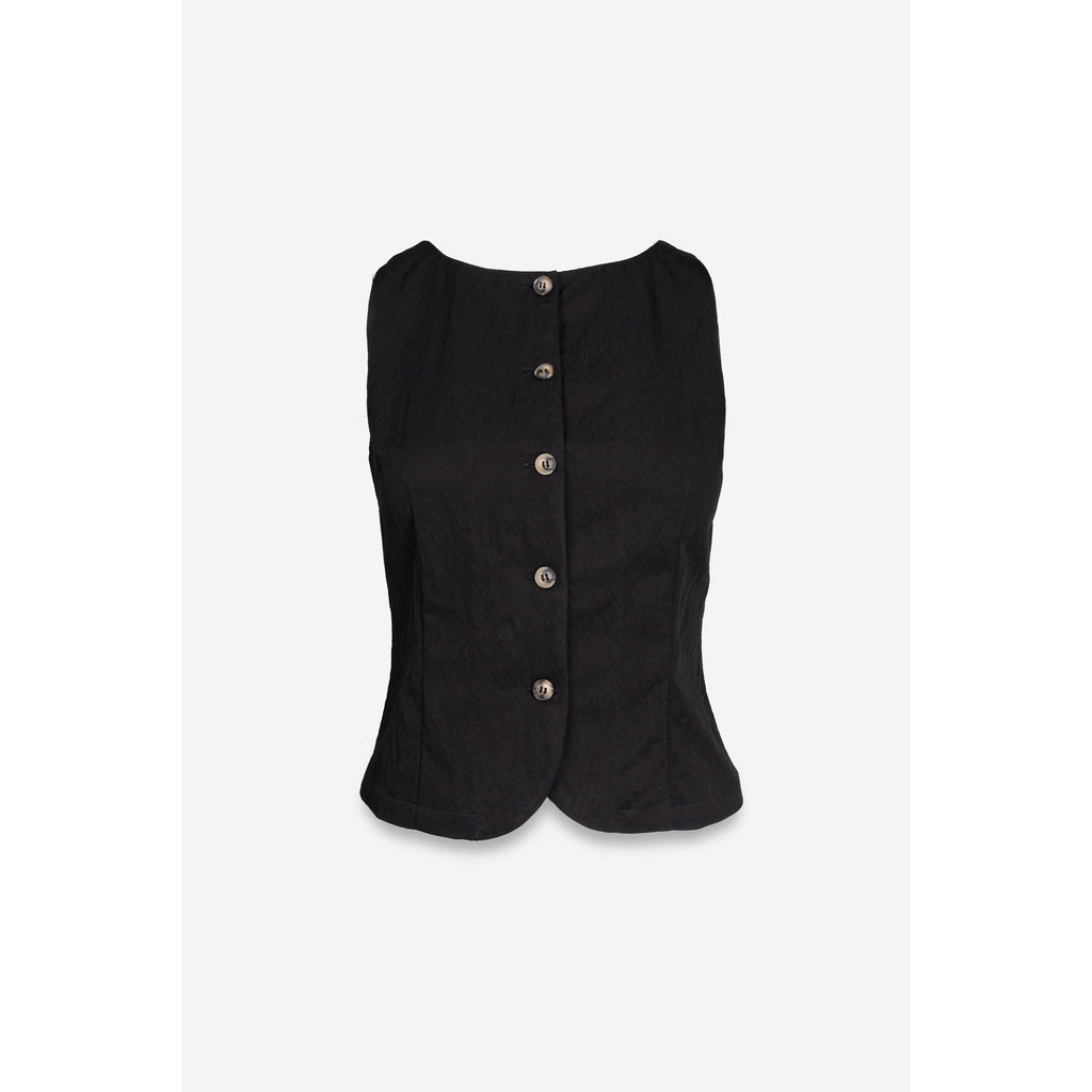 Black Sleeveless Woven Vest with Back Tie