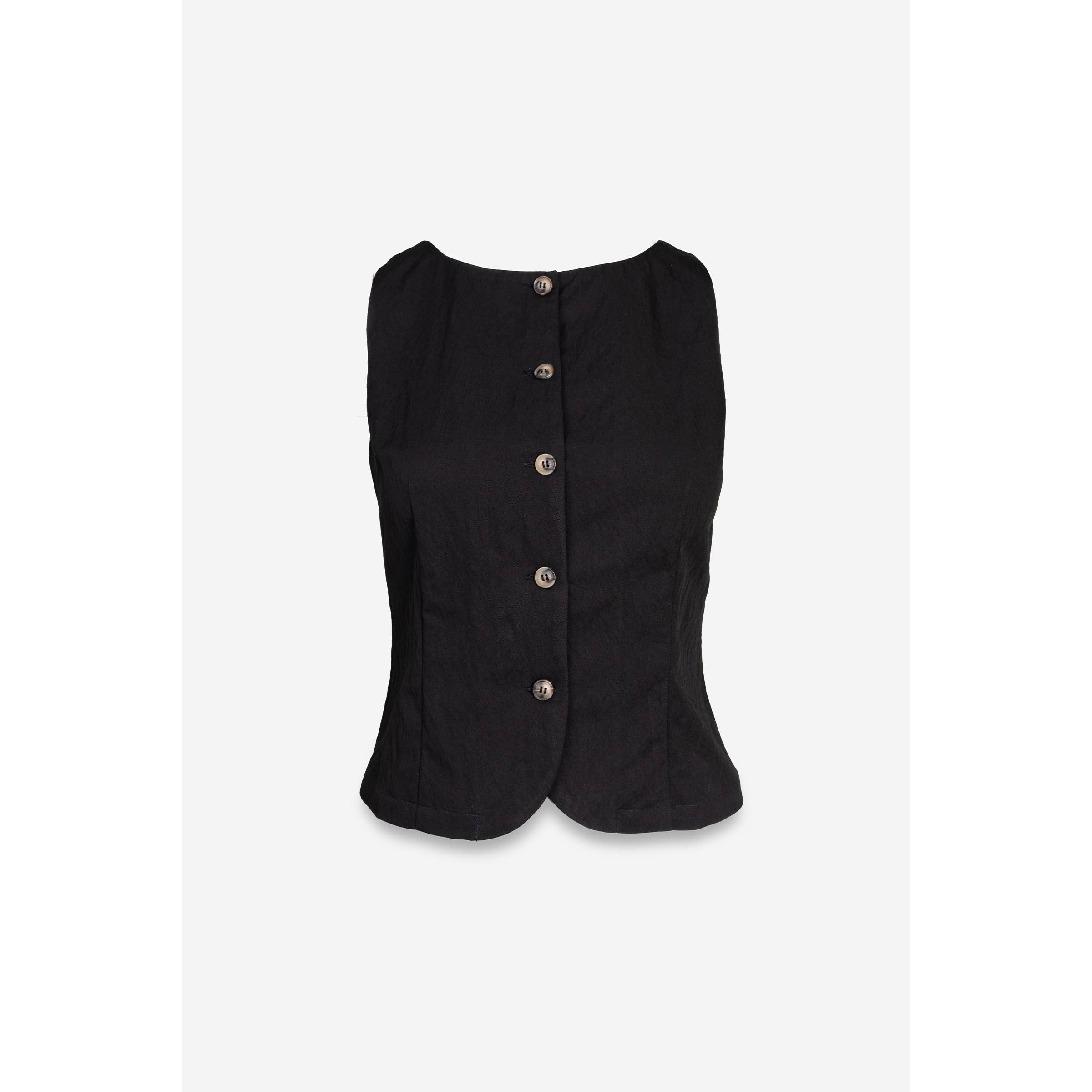 Black Sleeveless Woven Vest with Back Tie