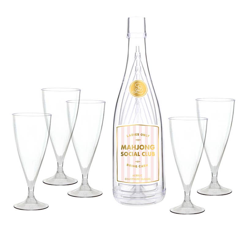 Mahjong Social Club Acrylic Champagne Bottle & Glasses Set