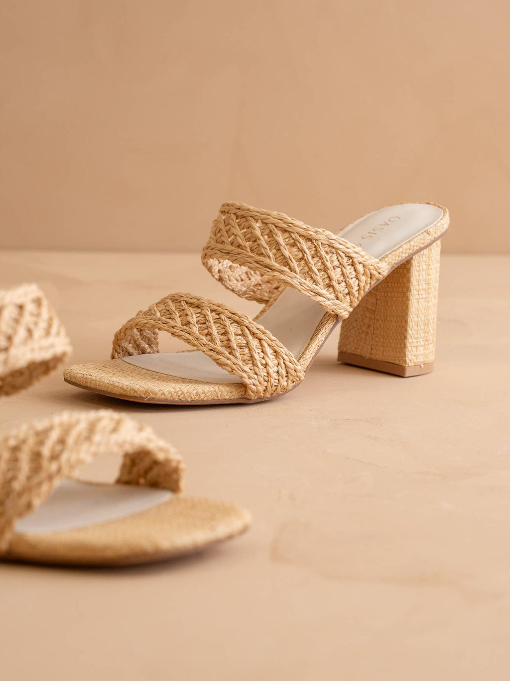 Oasis Society The Barbara Heel | Wheat Woven Double Band Block Heel Sandals