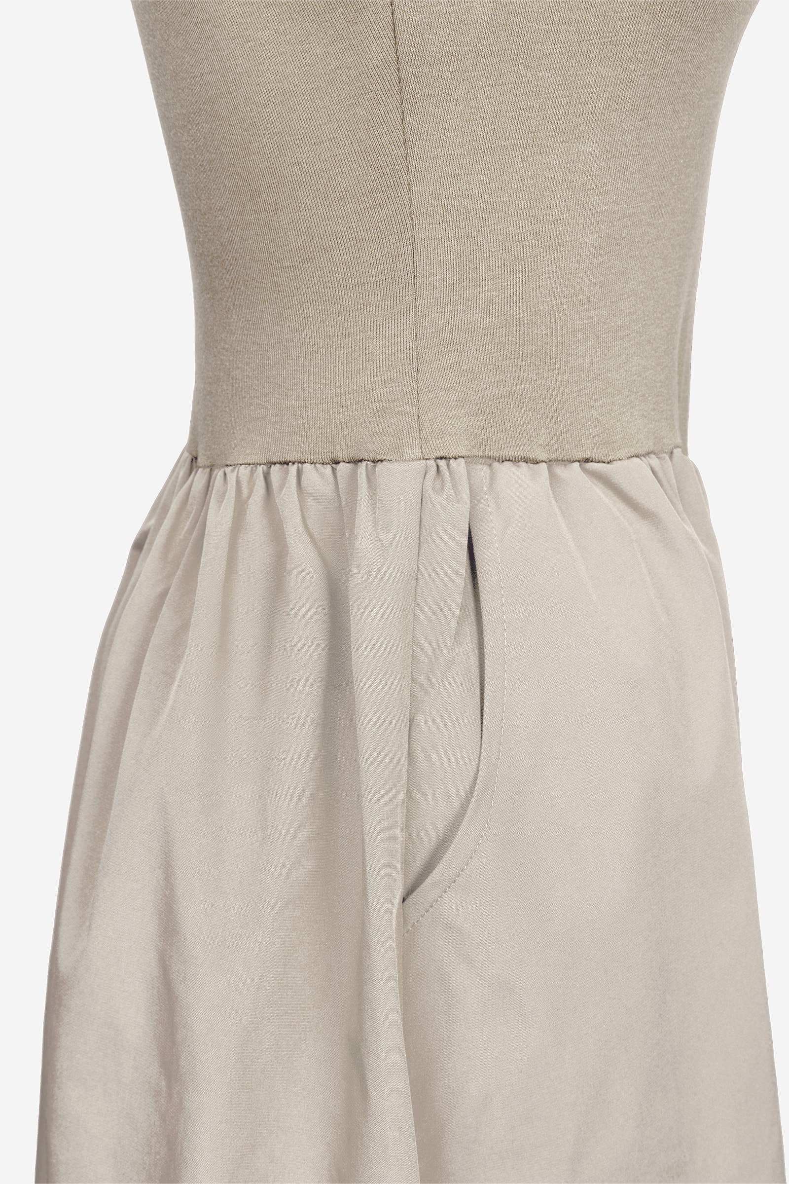 Tan Sleeveless Mock Neck Midi Dress