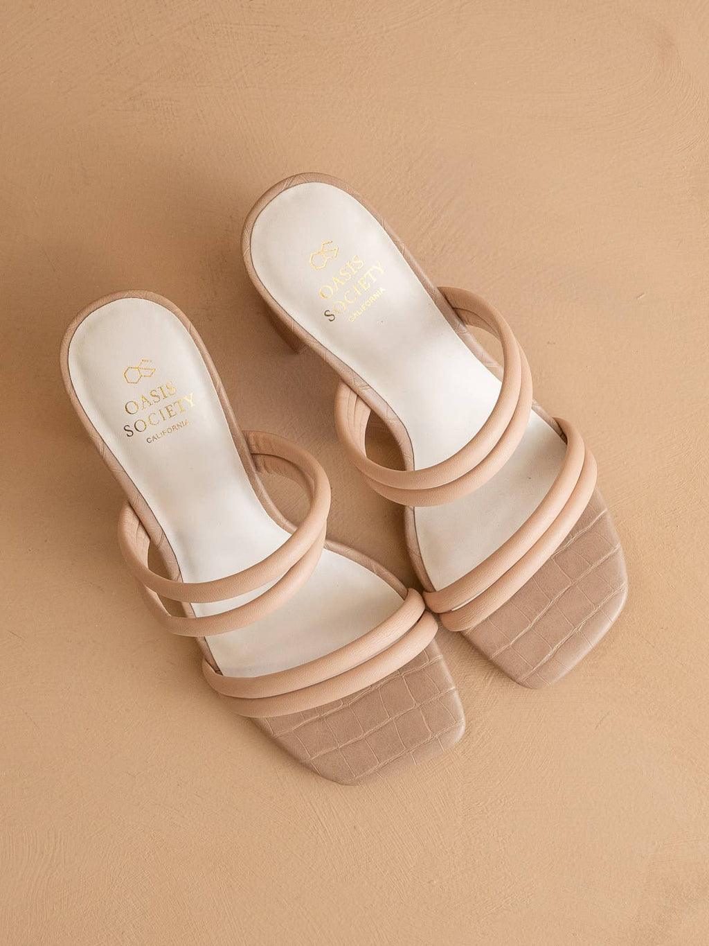 Oasis Society Angela Nude Alligator-Embossed Strappy Block Heel Sandals
