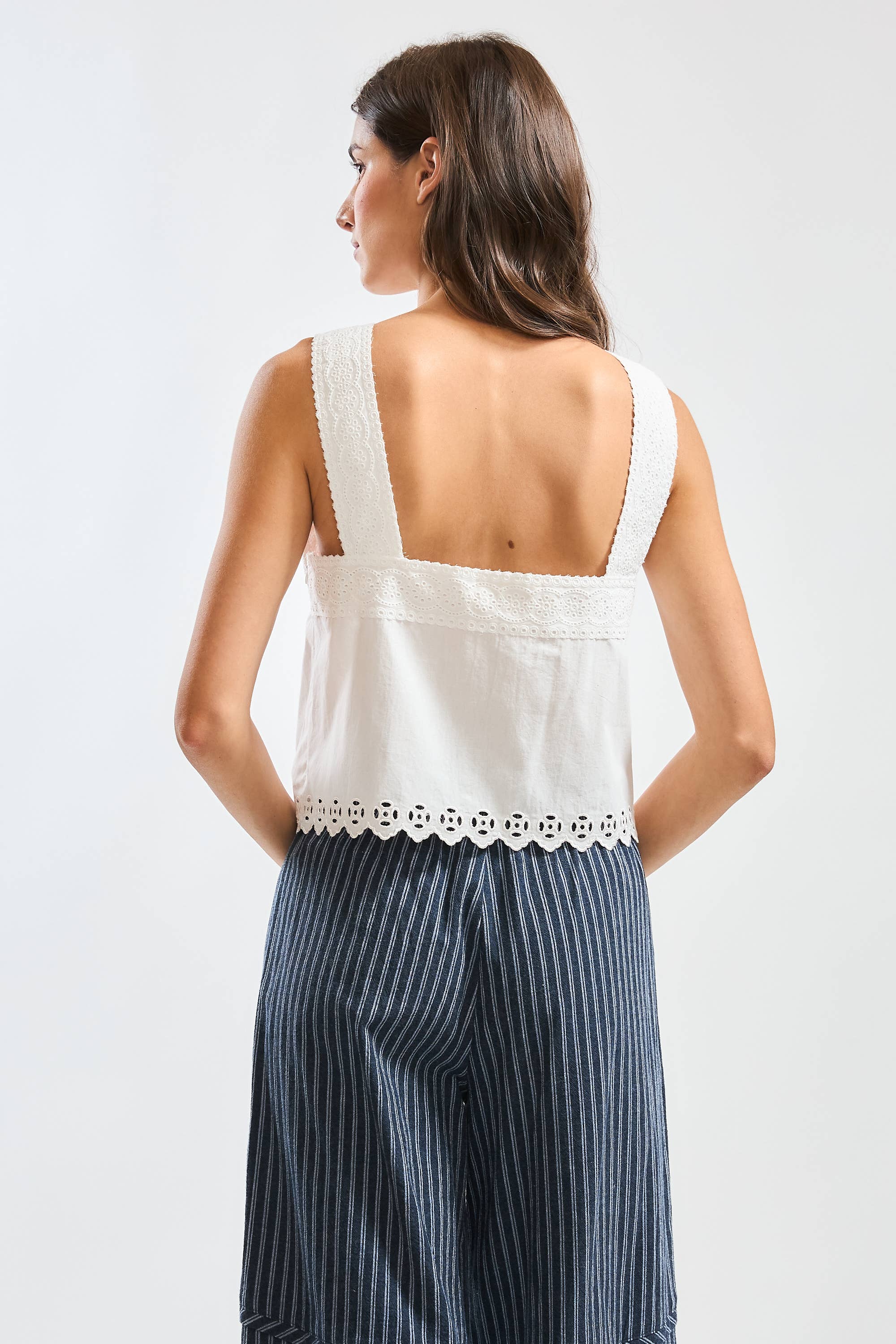 Camellia Eyelet Lace Sleeveless Blouse | Feminine Cotton Summer Tank Top