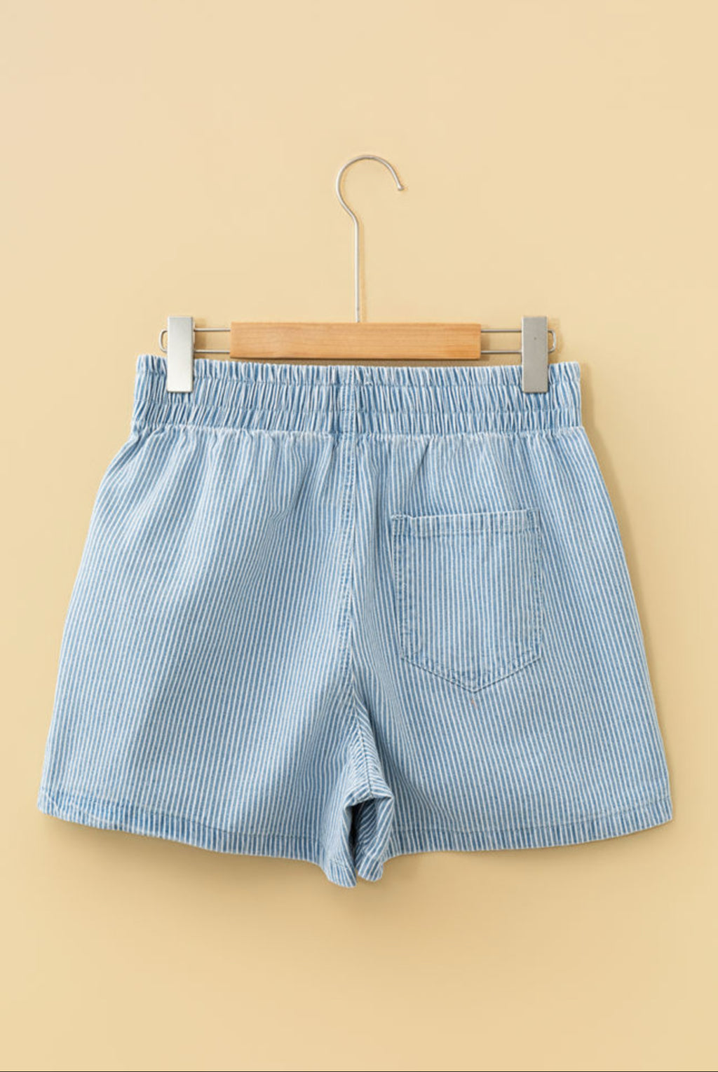 Blue Striped Drawstring Denim Shorts