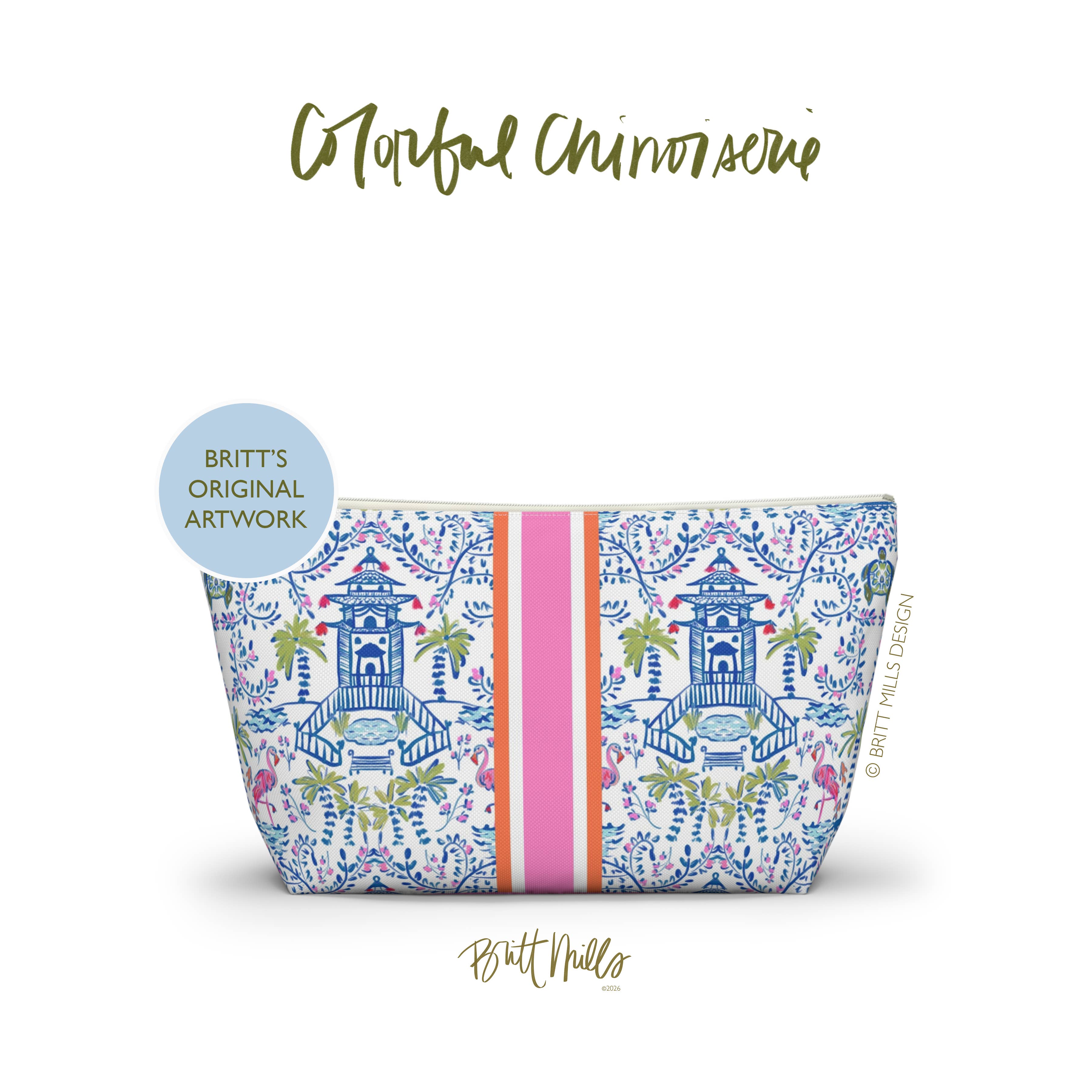 Britt Mills Mahjong Tile Pouch: Colorful Chinoiserie