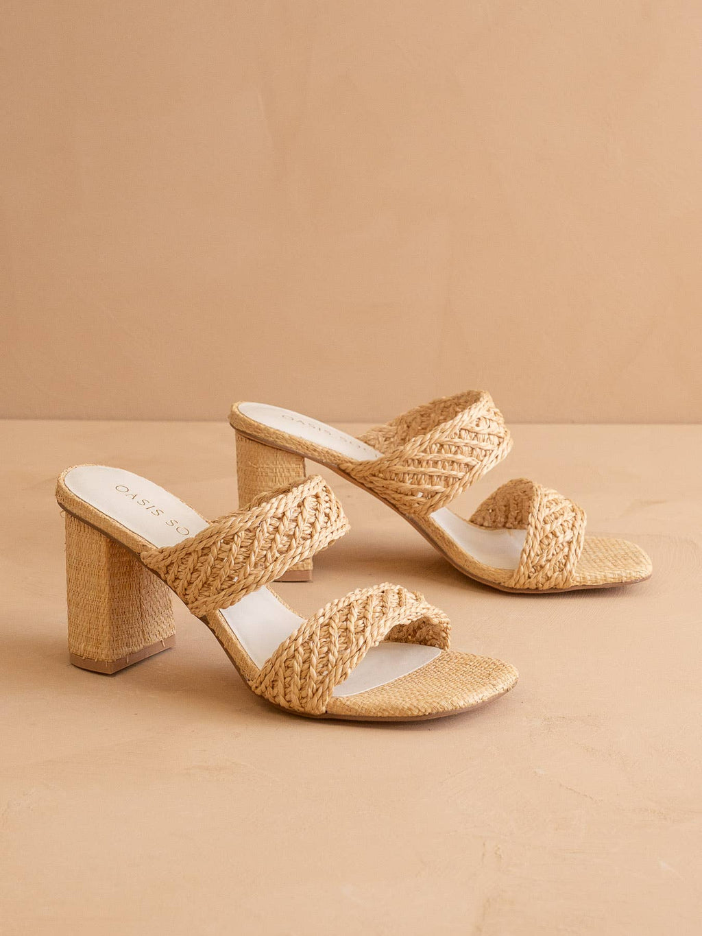 Oasis Society The Barbara Heel | Wheat Woven Double Band Block Heel Sandals