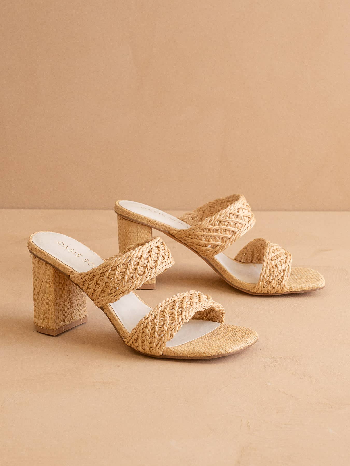 Oasis Society The Barbara Heel | Wheat Woven Double Band Block Heel Sandals