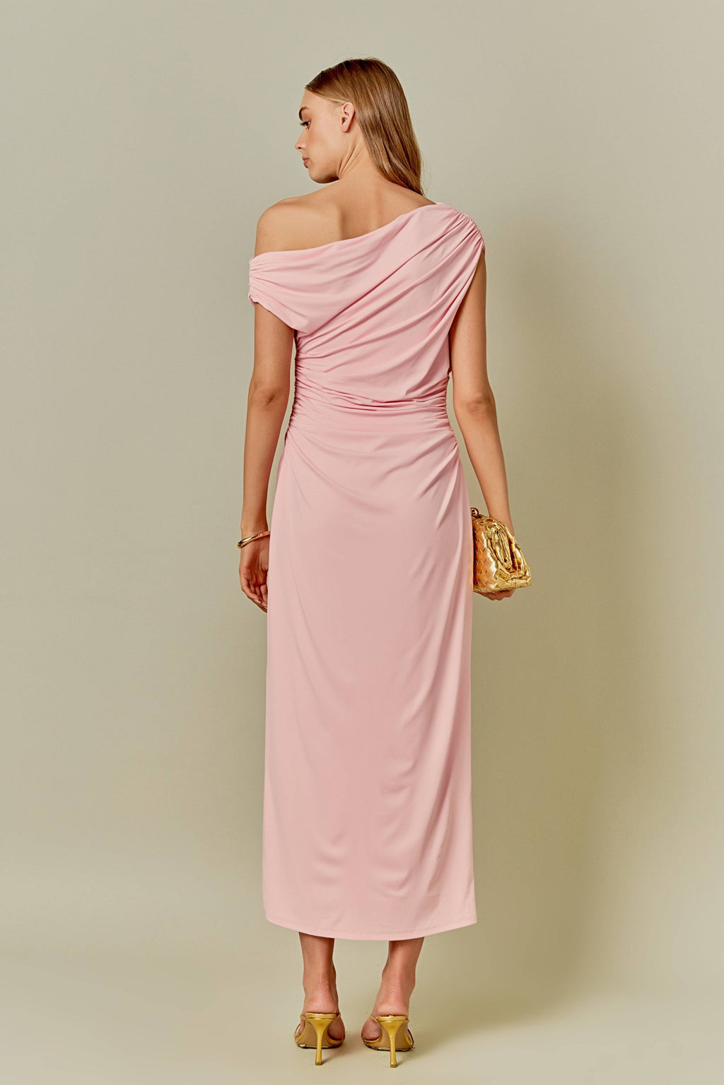 Light Pink Off Shoulder Midi Dress