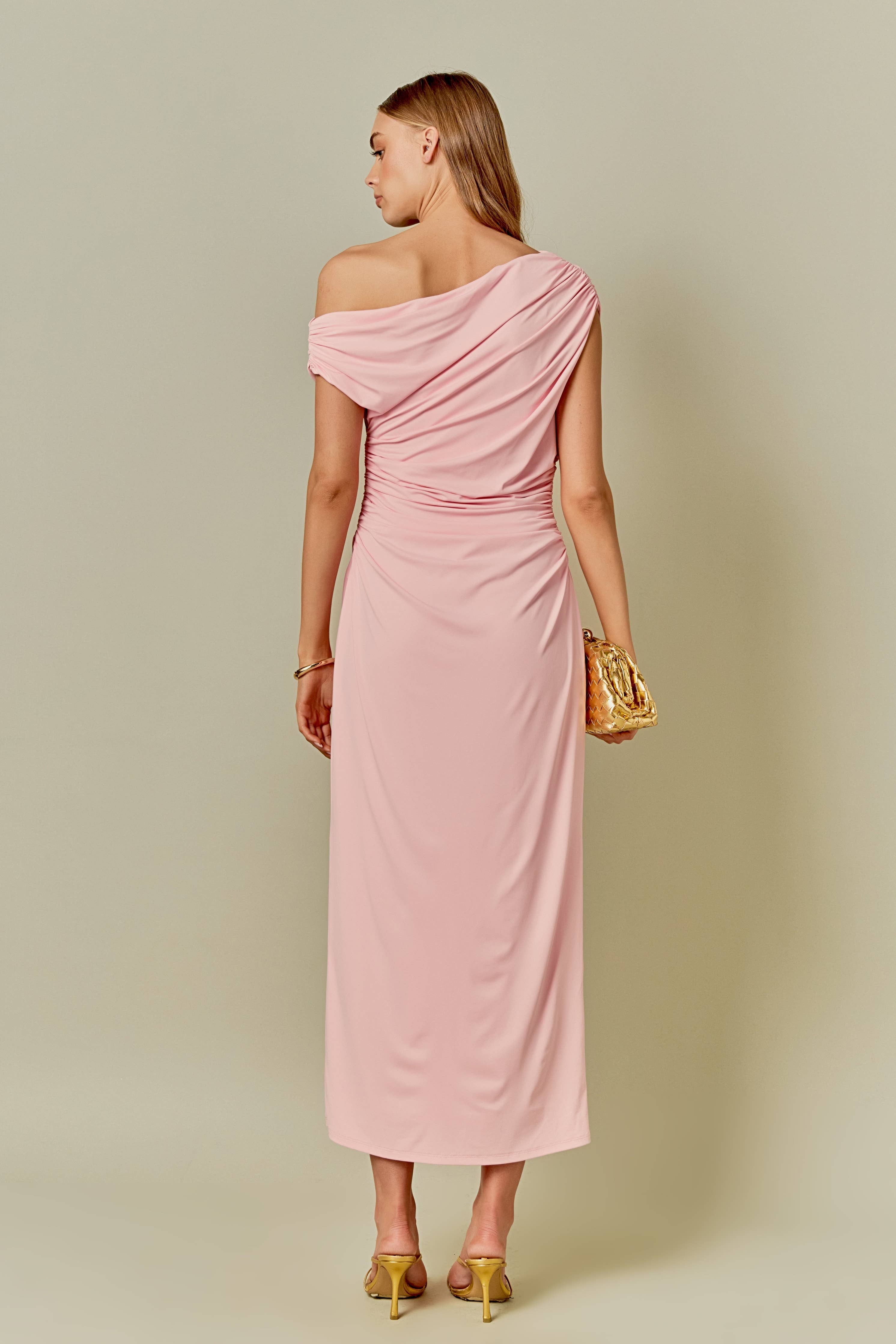 Light Pink Off Shoulder Midi Dress