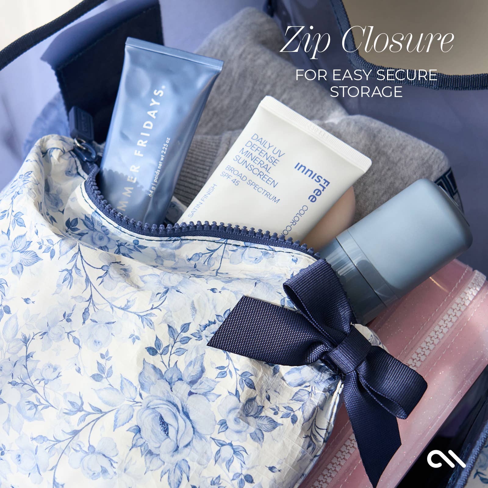 Case-Mate Something Navy Bow Crinkle Makeup Bag