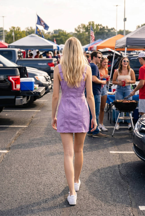 Baby Pink | Purple Stretch Cotton Twill Zip Front Mini Dress