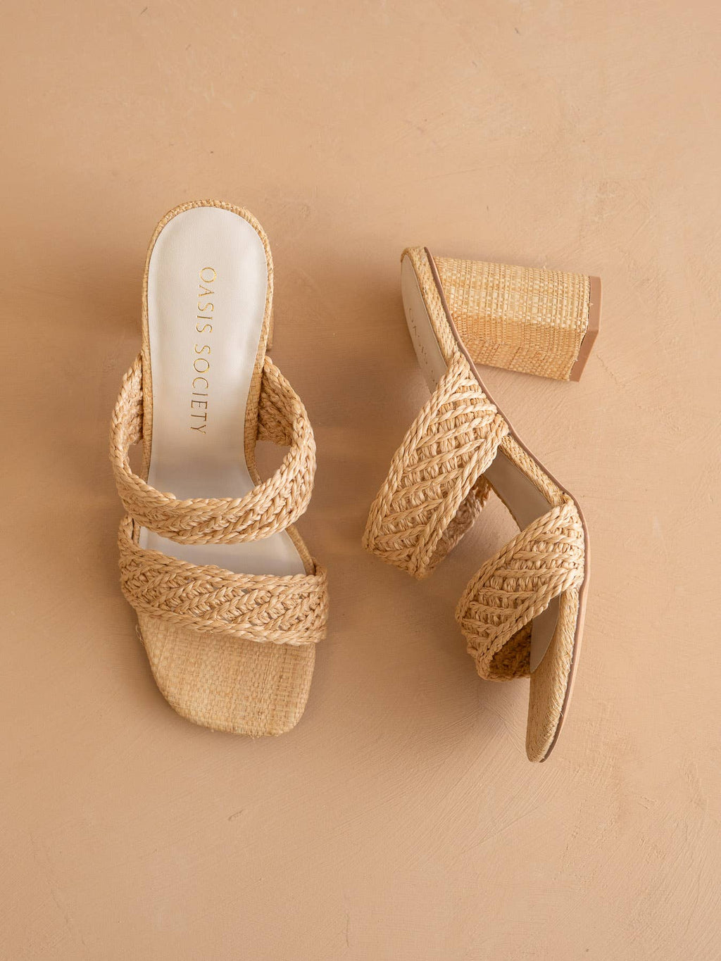 Oasis Society The Barbara Heel | Wheat Woven Double Band Block Heel Sandals
