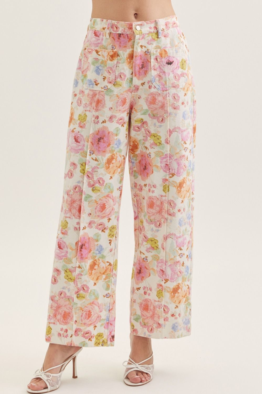 Entro | Botanical Print Wide Leg Pants with Patch Pockets
