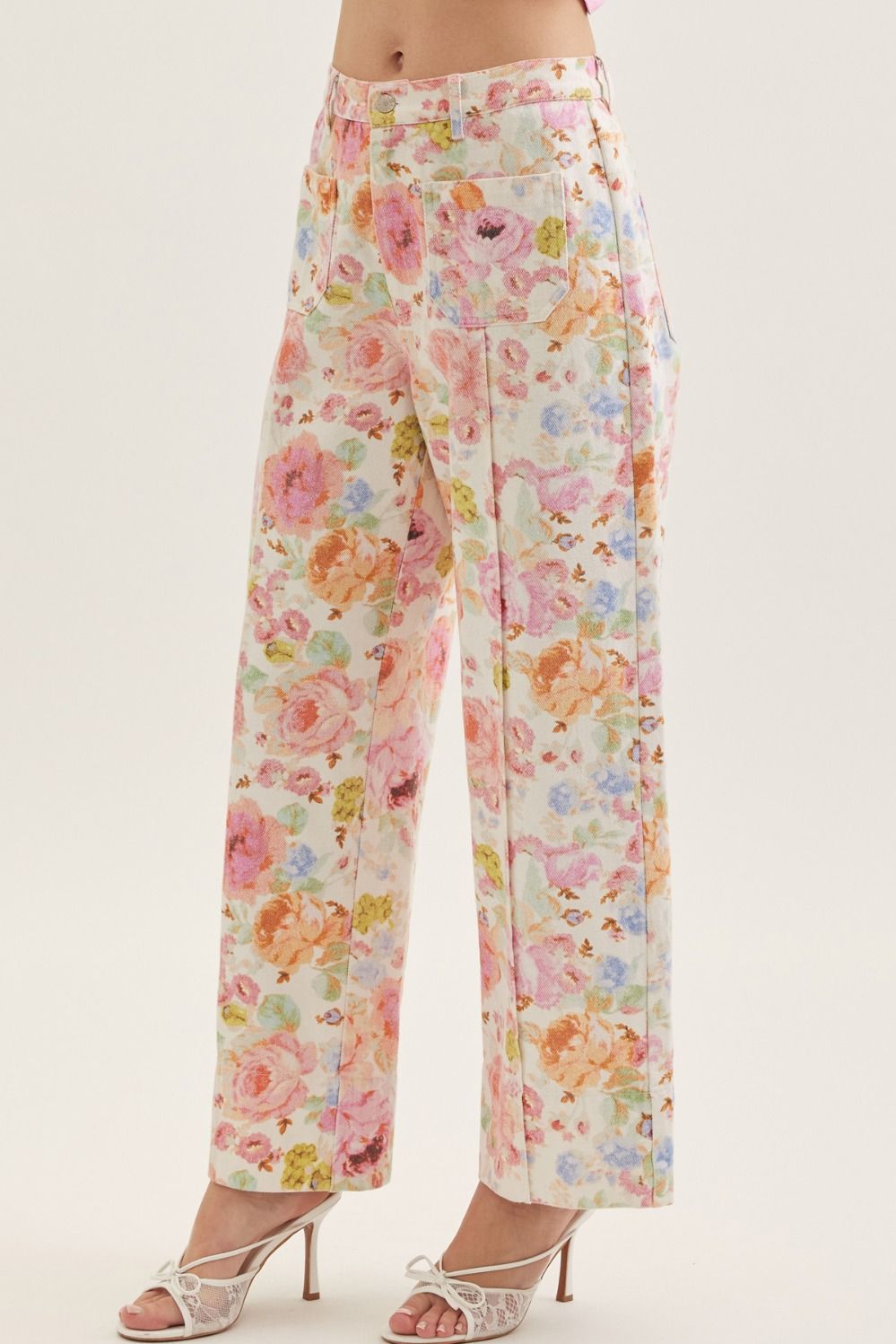 Entro | Botanical Print Wide Leg Pants with Patch Pockets