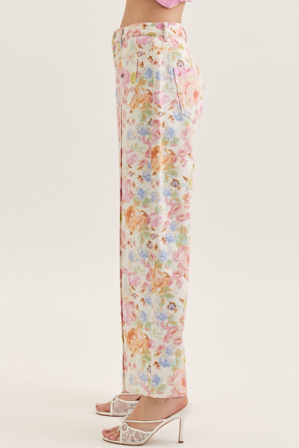 Entro | Botanical Print Wide Leg Pants with Patch Pockets