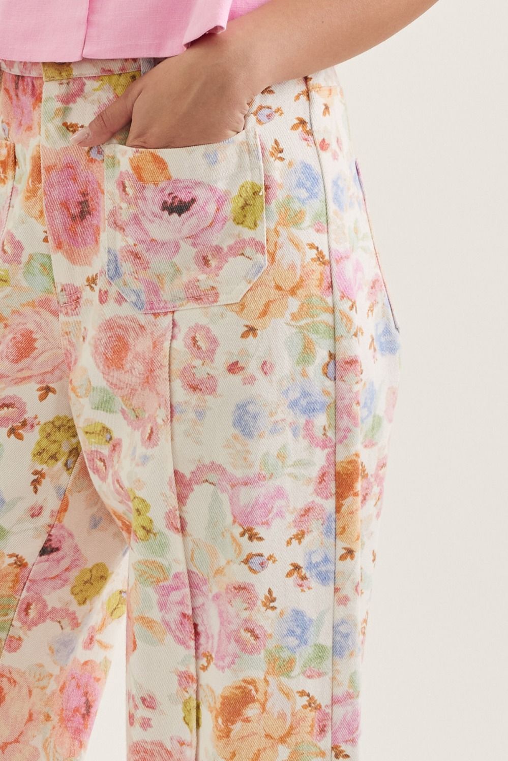 Entro | Botanical Print Wide Leg Pants with Patch Pockets