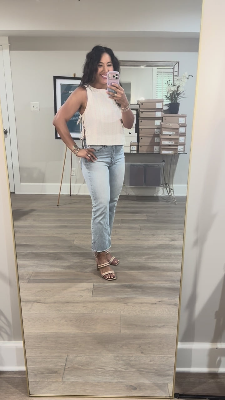 Heartland Side Tie Sleeveless Top: Cream Multi Floral Tank