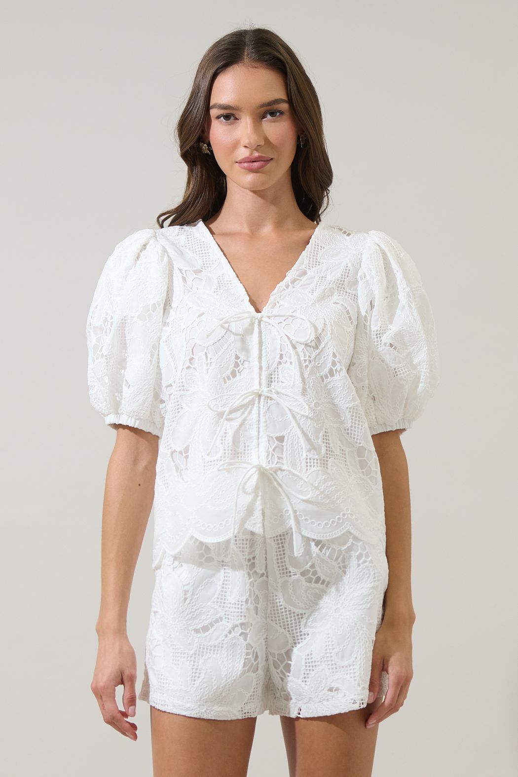 Sugarlips Friona White Puff Sleeve Set Top