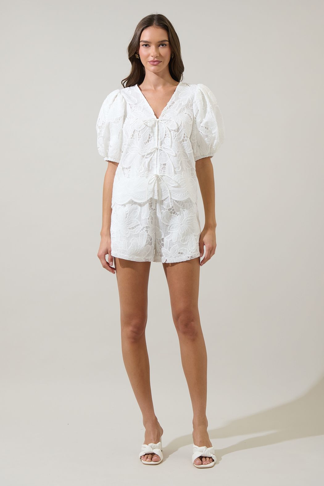 Sugarlips Friona White Puff Sleeve Set Top