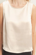 HYFYVE Satin Sleeveless Round Neck Top with Back Keyhole